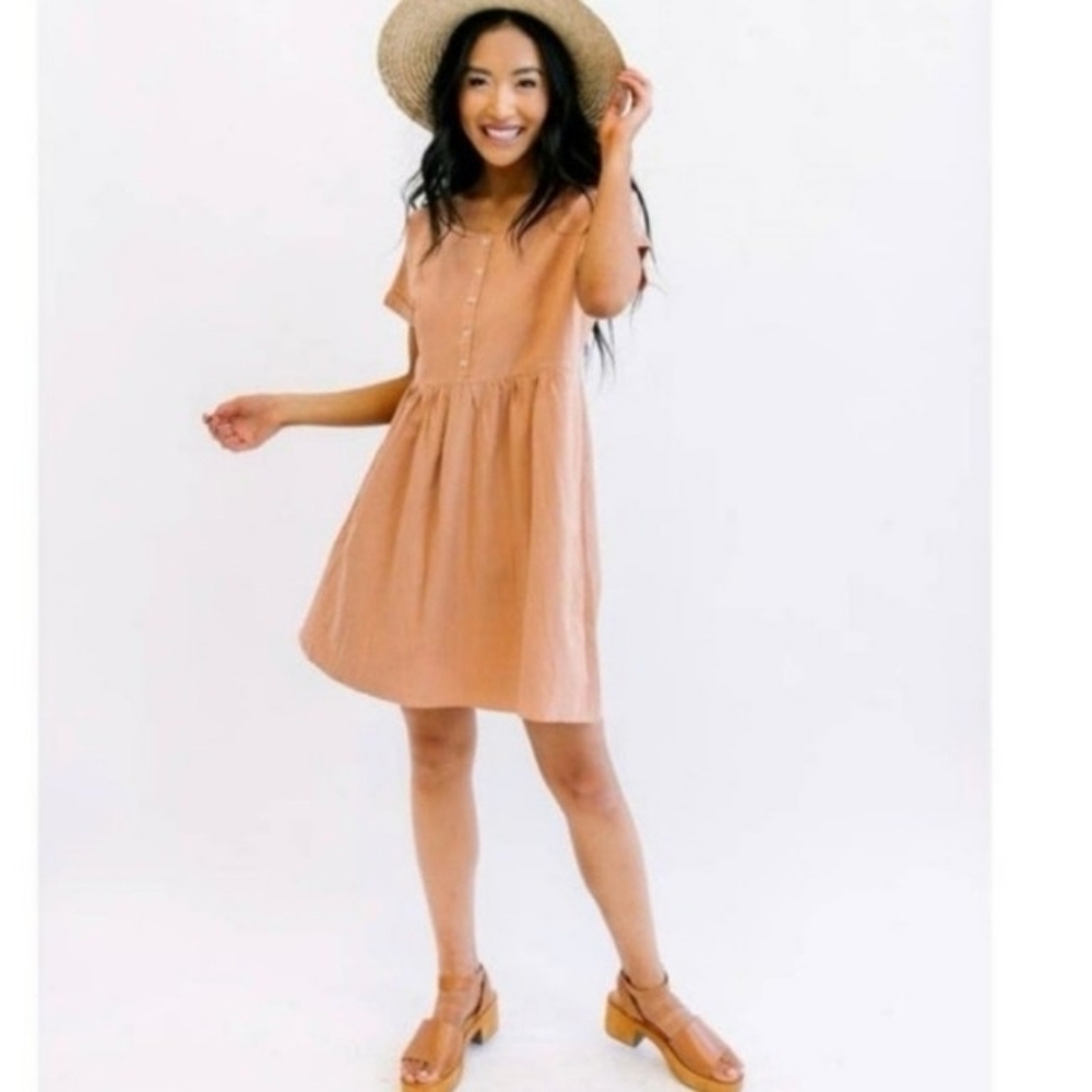 EVERLY Button Front Linen Blend Babydoll Dress Size Small
